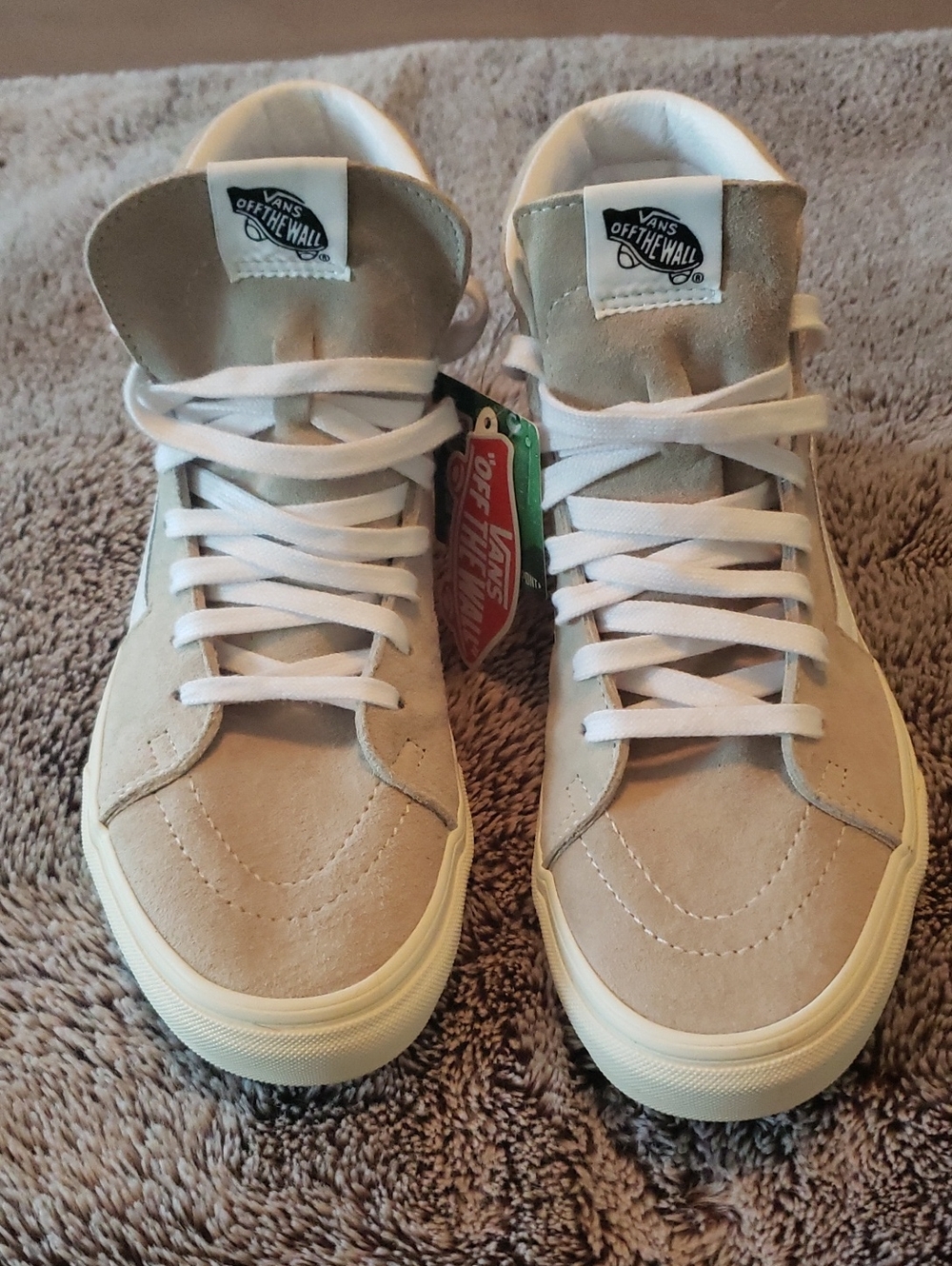 Vans Beige Suede Mid-Top Sneakers with White Laces